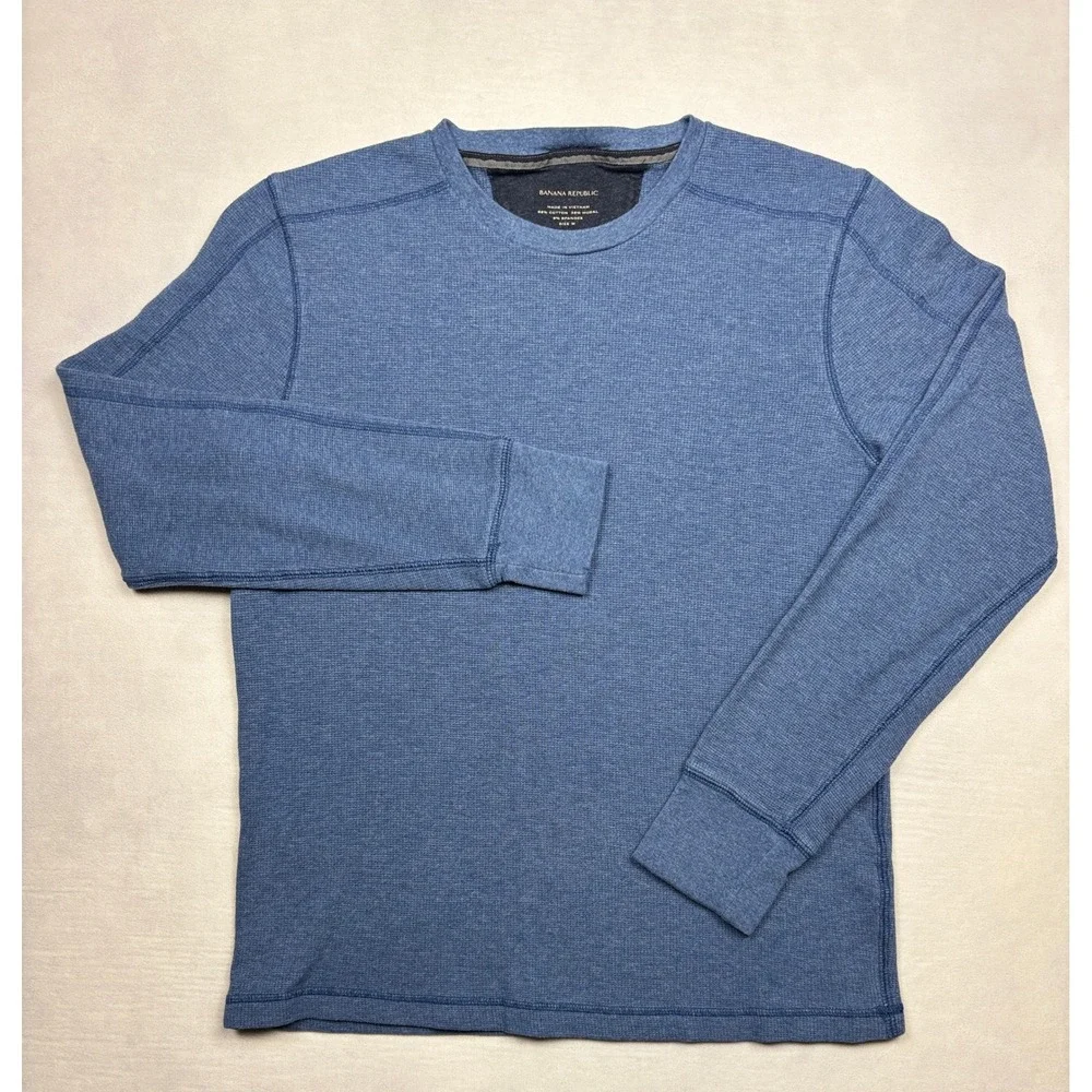 Banana Republic Mens Blue Waffle Knit Thermal Long Sleeve Shirt Size M Modal‎
